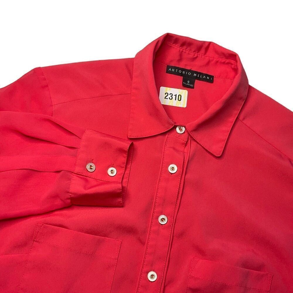 Antonio‎ Melani Women’s Blouse Angelica Red Coral Button Down Dress Shirt Size S
